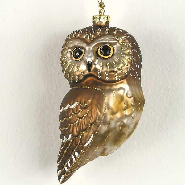 Blown Glass Bird Ornament Northern Saw Whet Owl