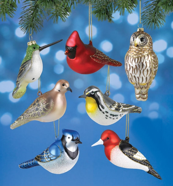 Blown Glass Bird Ornament Collection Set of 7