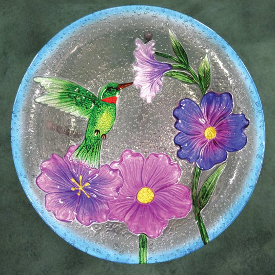 Embossed Hummingbird Glass Birdbath
