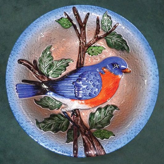 Embossed Bluebird Glass Birdbath