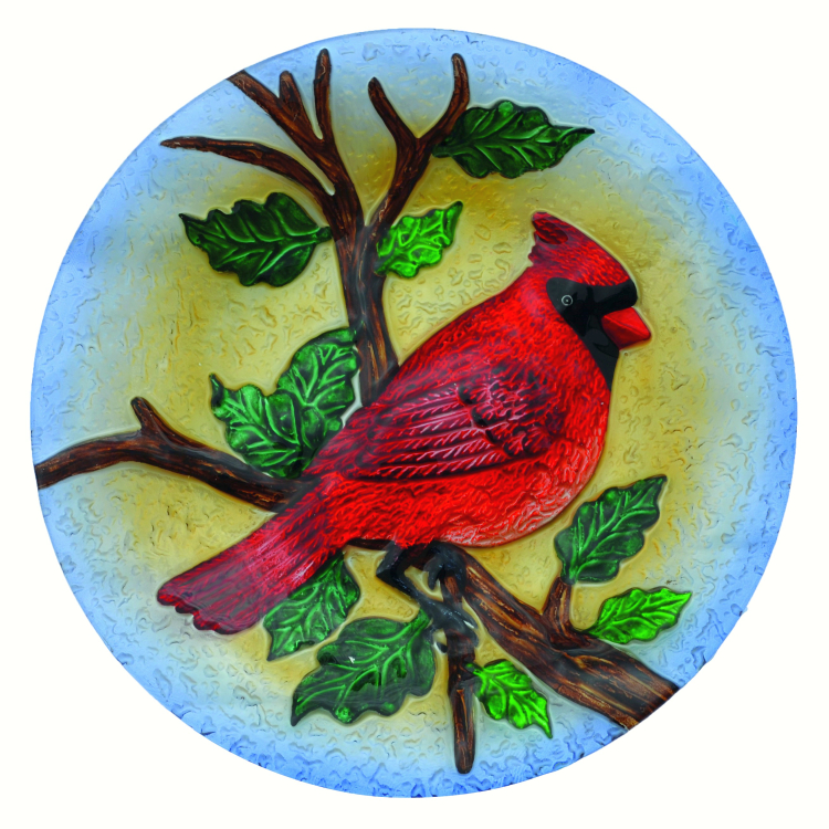 Embossed Majestic Cardinal Glass Birdbath