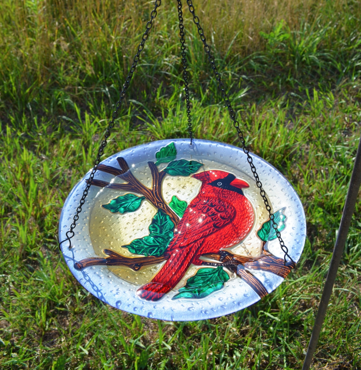 Embossed Majestic Cardinal Glass Hanging Birdbath