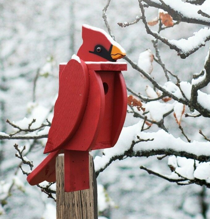 Amish Hand-Made Shaped Birdhouse Cardinal