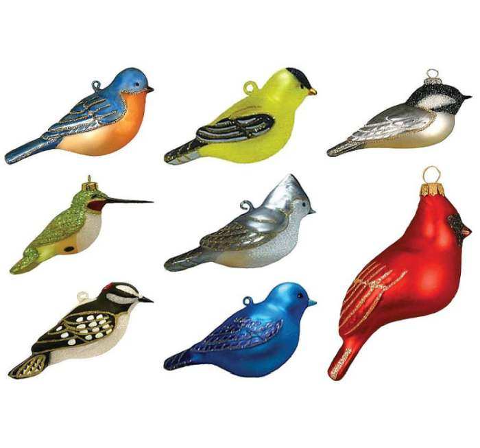 Blown Glass Bird Ornament Collection Set of 8
