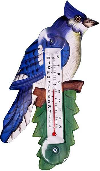 Weather or Not Window Thermometer Blue Jay