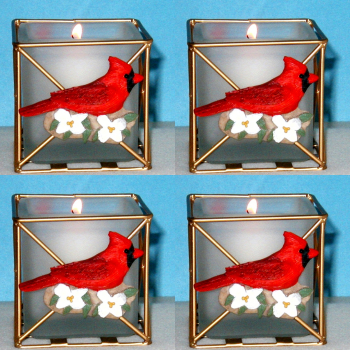 Audubon Cardinal & Dogwood Candle Holder Set of 4