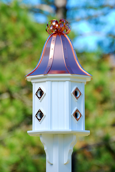 Dovecote 14" 8 Compartment Birdhouse Bright Copper Bell Curly with Copper Portals