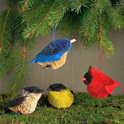 Brushart Bristle Brush Songbirds Ornament Set of 4